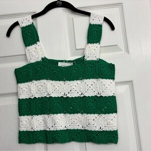 Hyacinth House Stylish Green and White Crochet Crop Top